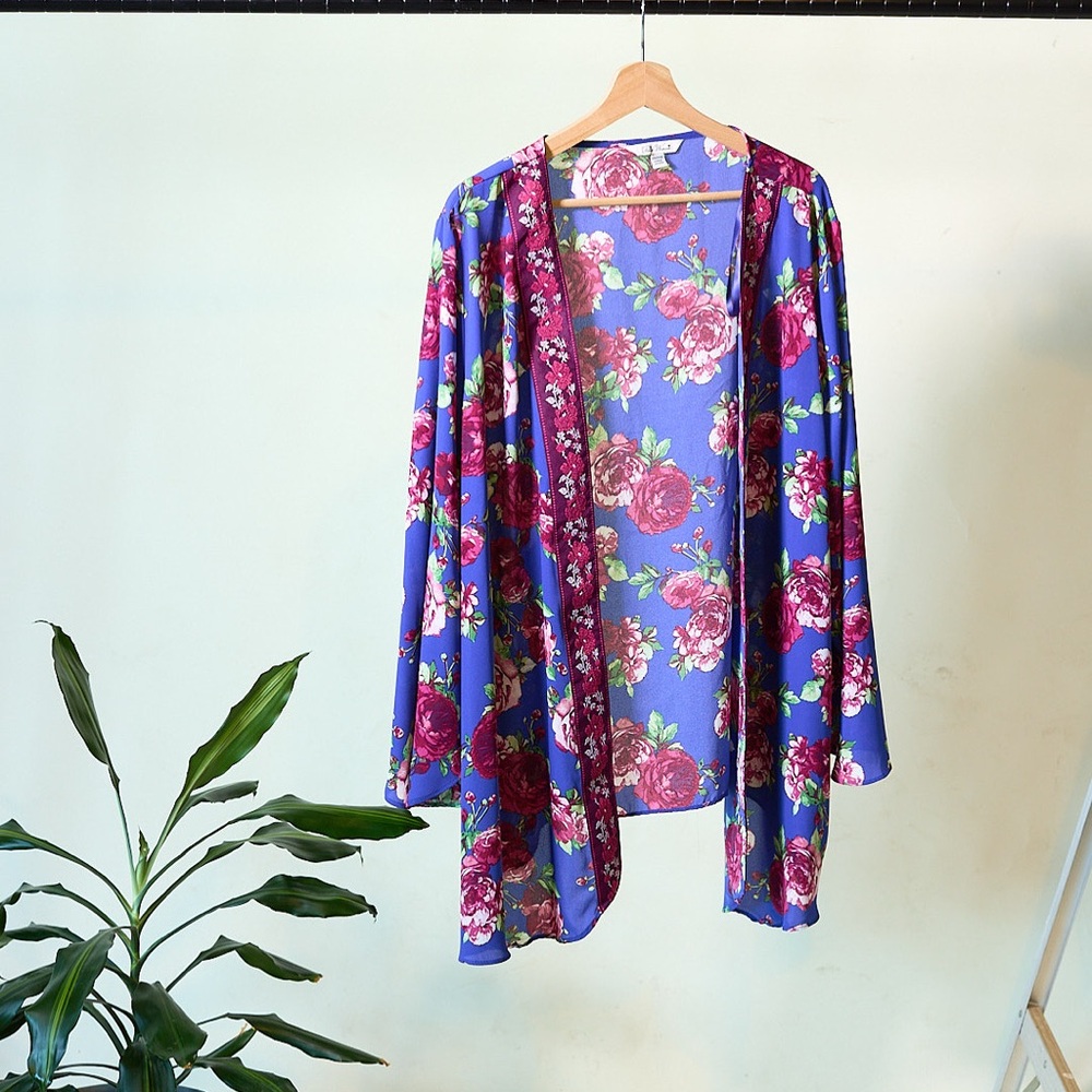 Floral Kimono Robe - Blue and Pink